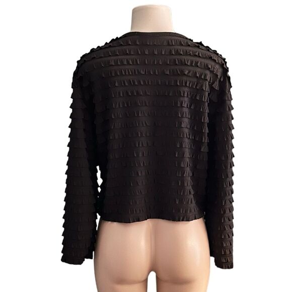 New Directions Black Tiered Ruffle Open Front Long Sleeve Cardigan Size XL - Picture 6 of 7